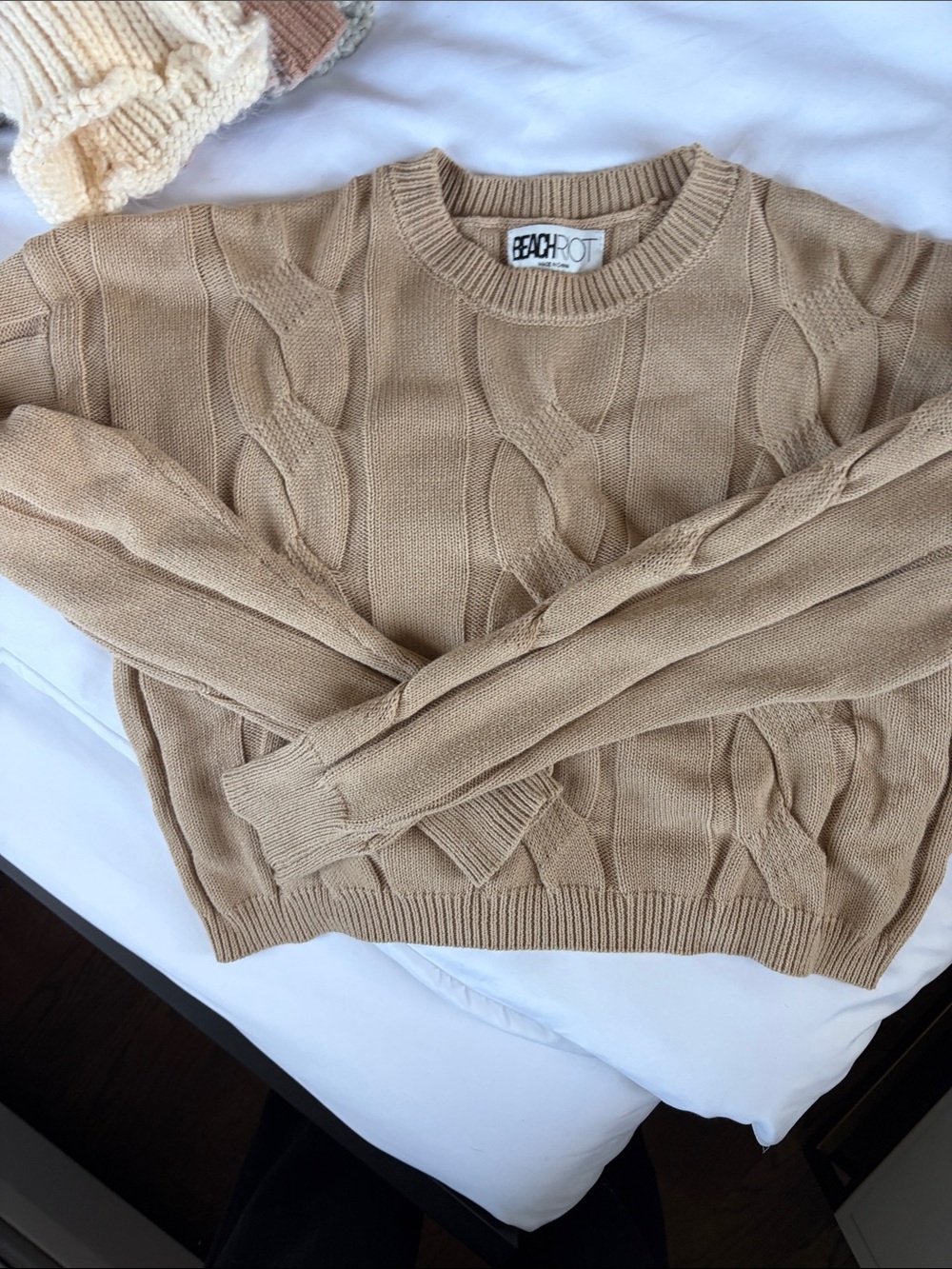 Beach Riot Tan Cable Knit Crewneck Sweater
